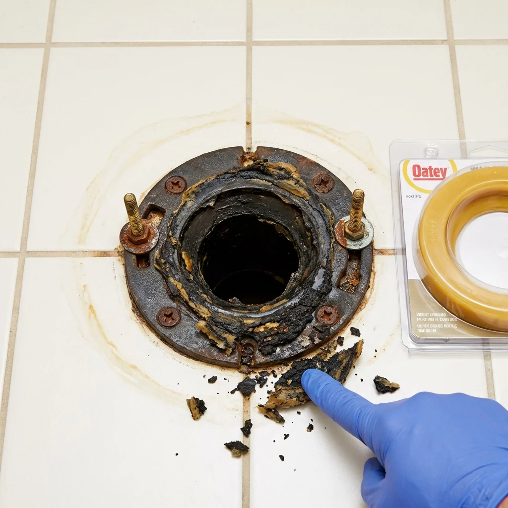 Failed wax ring showing water seepage at the base of a toilet in a Sandpoint, ID home