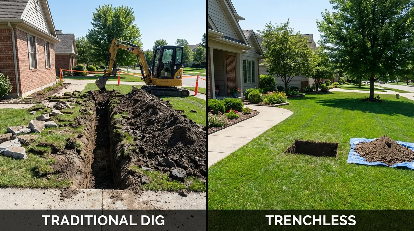 Trenchless sewer repair with minimal yard damage versus traditional excavation in Sandpoint, ID